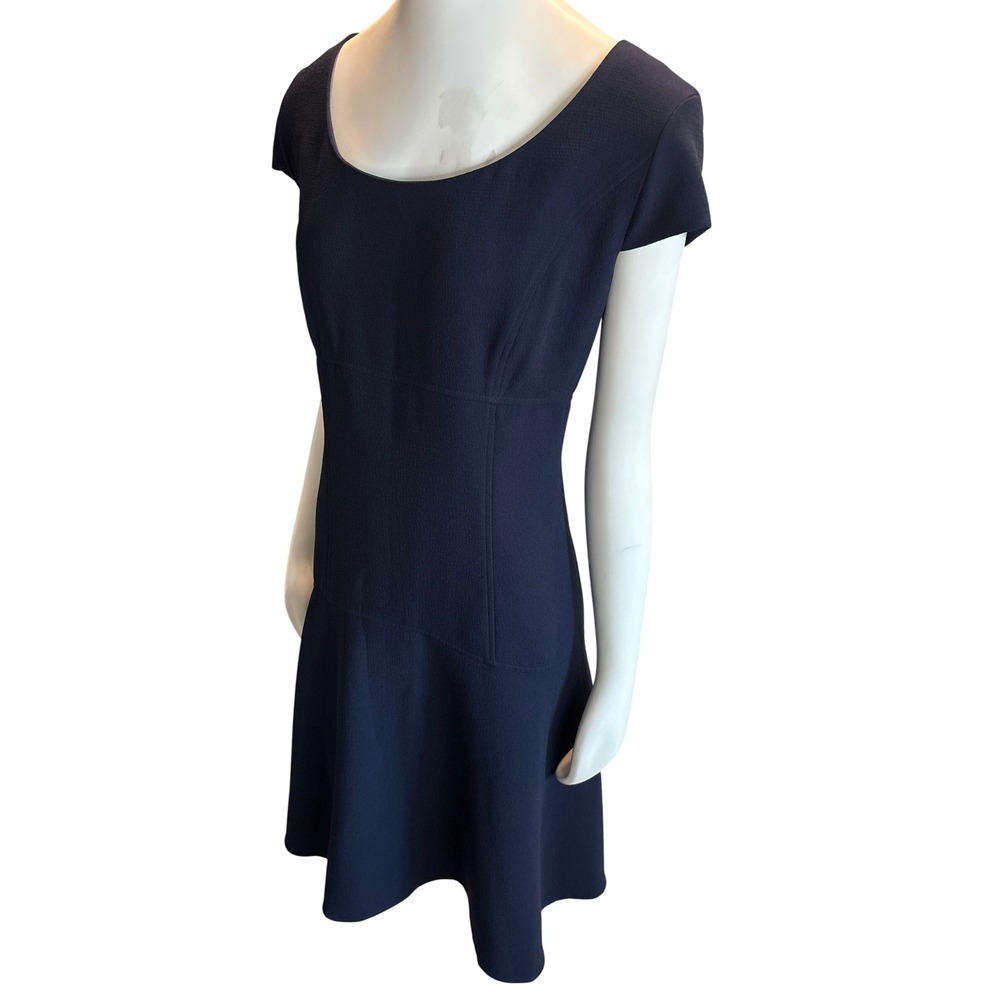 Anne Klein Navy Blue Crepe Fit and Flare Cap Sleeve Dress Size 16 - Picture 3 of 10